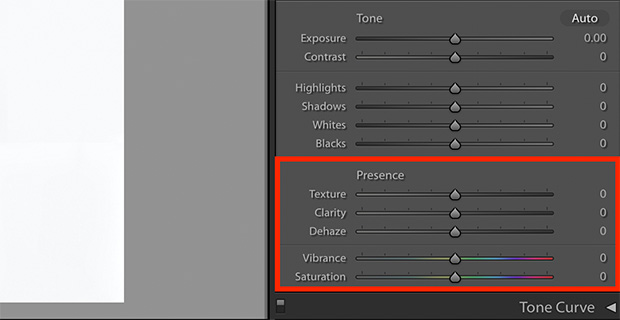 texture clarity dehaze vibrance slider lightroom
