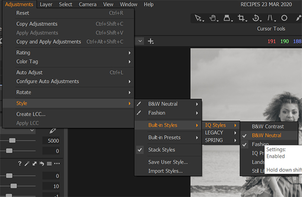 built-in styles in capture one