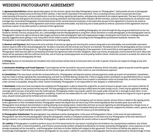 google docs wedding photography contract template