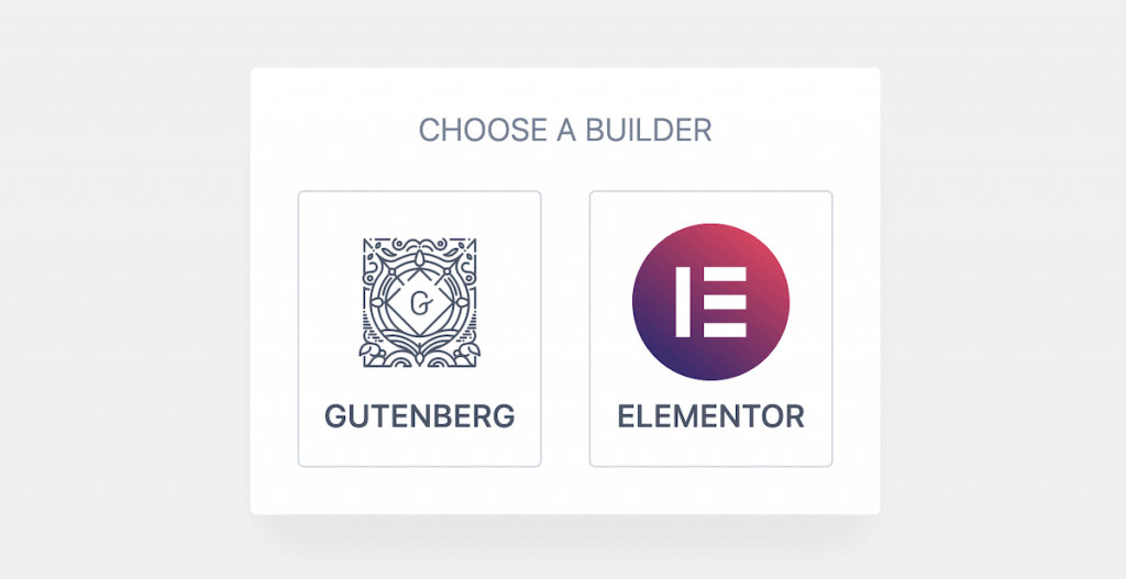 Choosing a builder in Kadence.