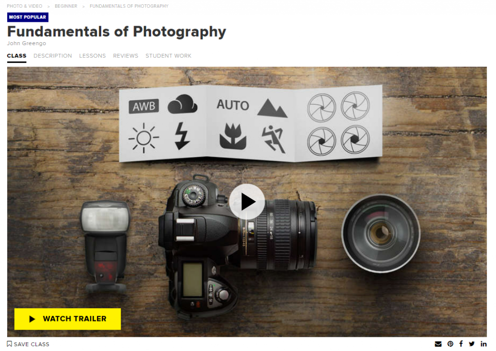 Screenshot of CreativeLive's fundamentals of photography course 