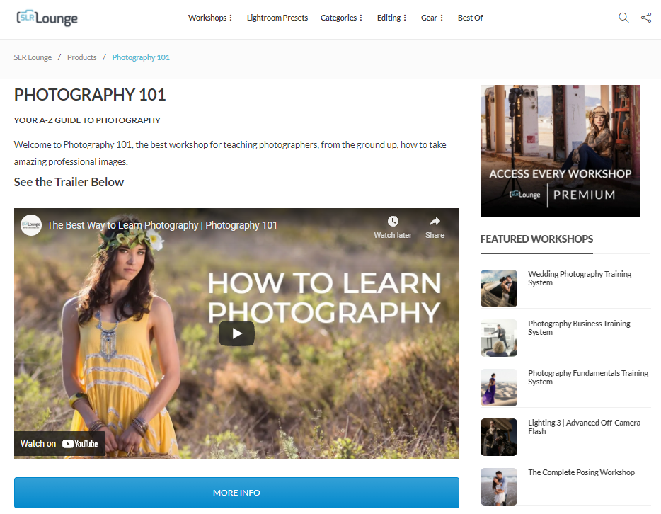 Screenshot of a photography 101 course by SLR Lounge