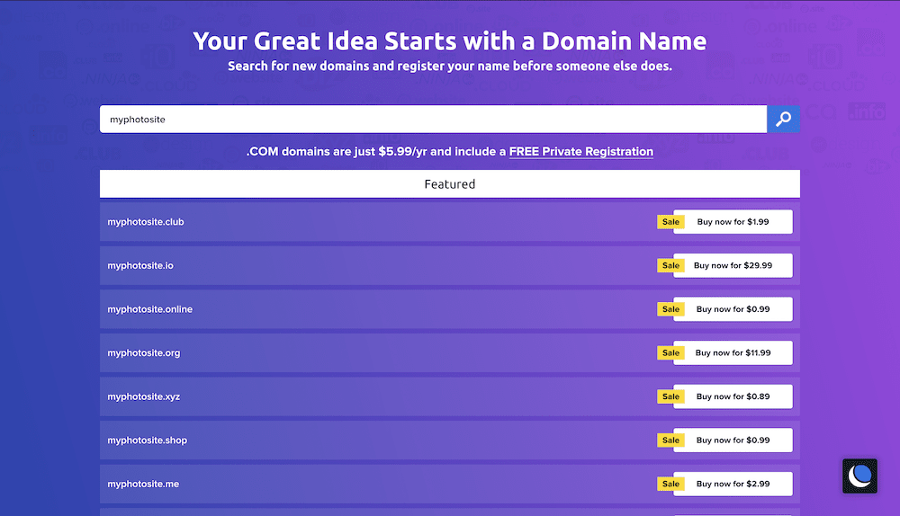 The DreamHost Domains website.