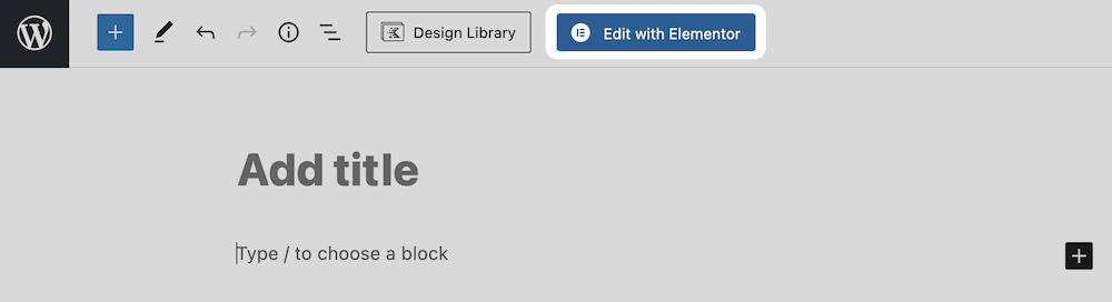 The Edit With Elementor button on a blank edit screen.