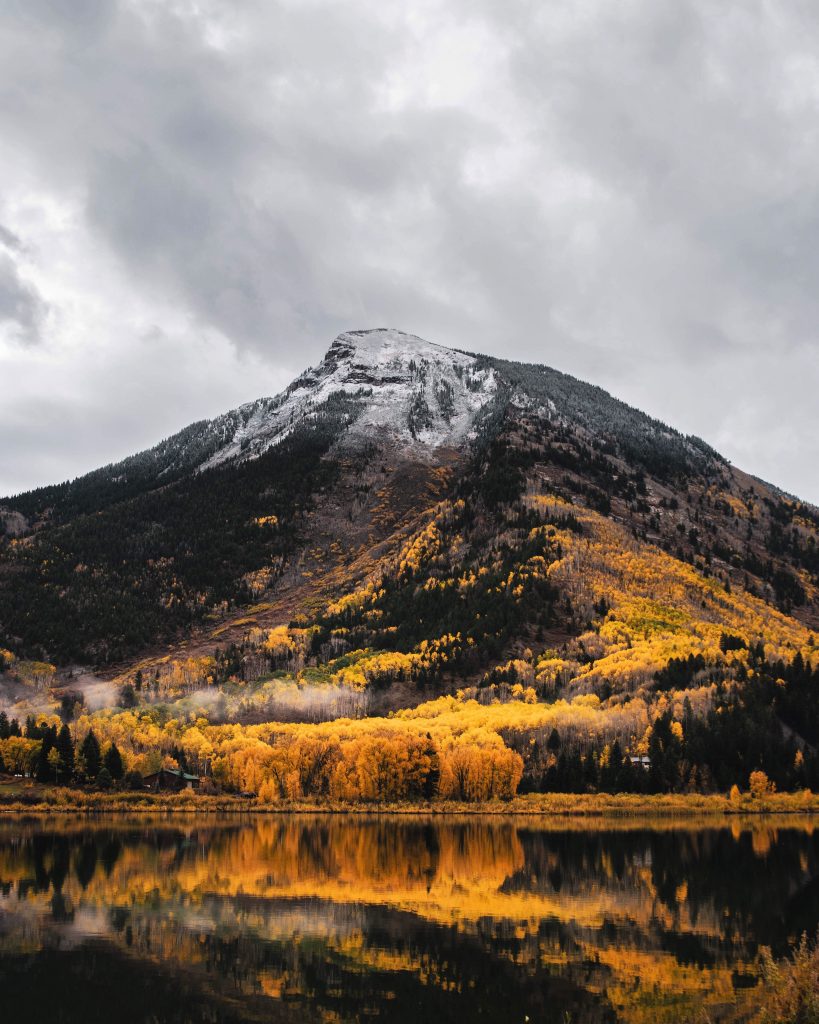 A mountain-side fall foliage landscape in Aspen, Colorado