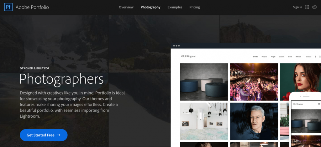 Adobe Portfolio home page screenshot