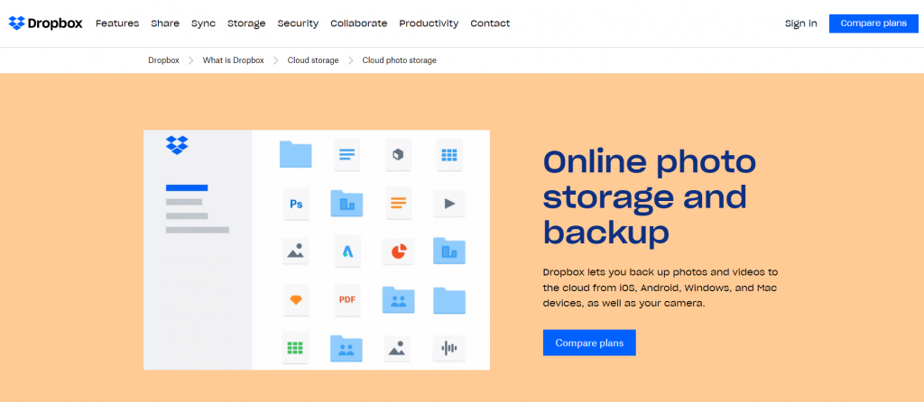 Dropbox homepage screenshot