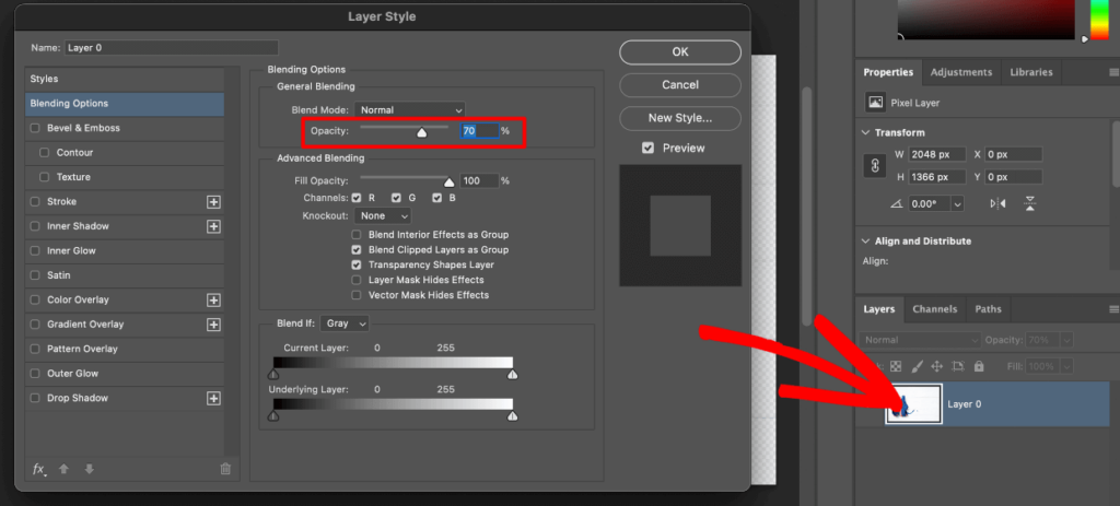 Adjust Layer Style opacity in Photoshop