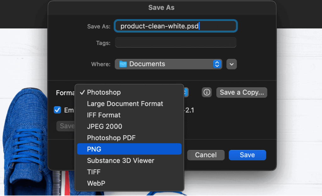 Save as a PNG in Photoshop