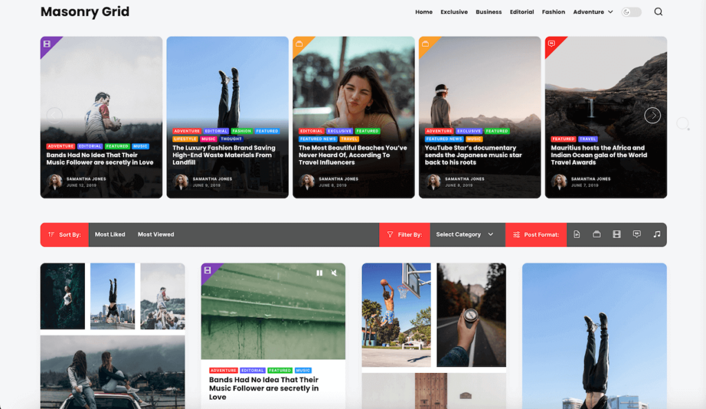 Masonry Grid - free WordPress photography themes