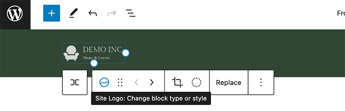 Logo image in header - block editor