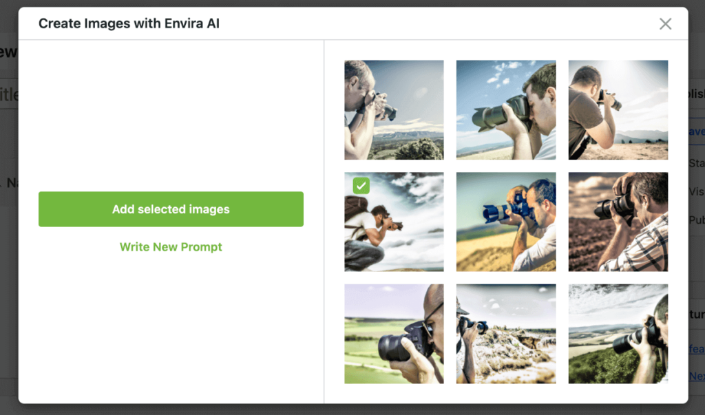 Envira AI - add selected images to gallery