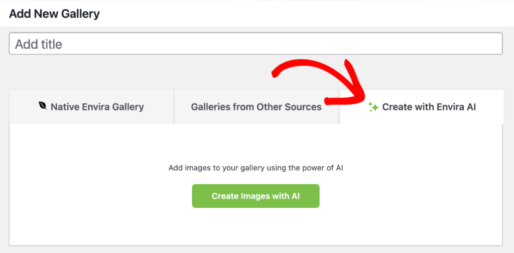 Add new gallery - create with Envira AI