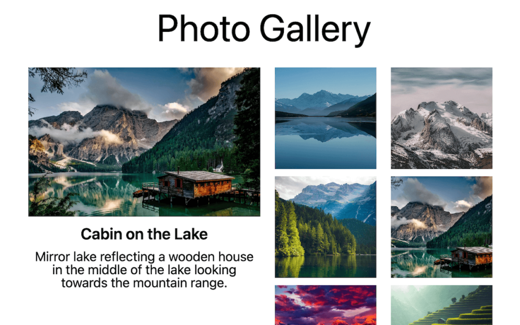 Gallery with vertical focus layout