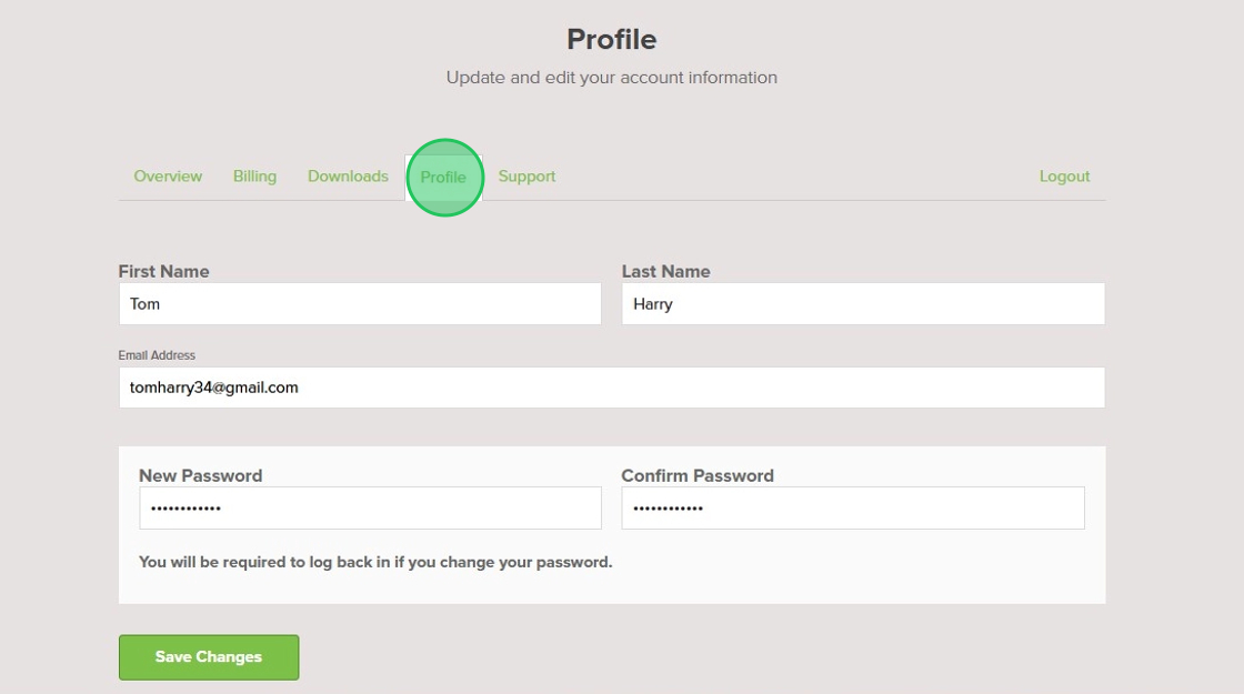 Change Envira Account Password