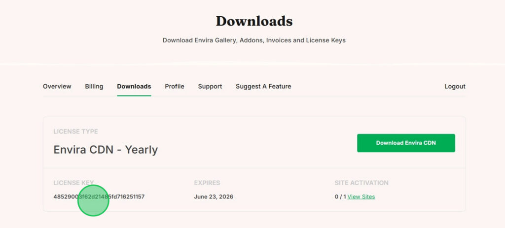 Copy Envira CDN License Key