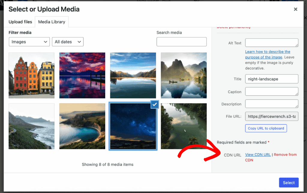 wp-media-uploader-envira-cdn-url 1 - Envira Gallery View Envira CDN URL or remove from CDN options in the WordPress media uploader module