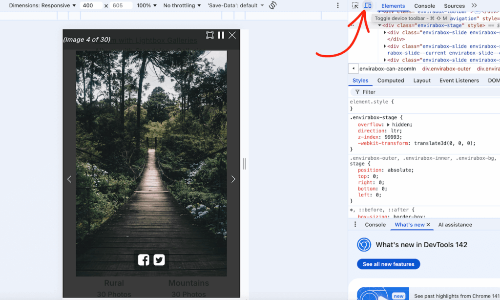 google-developer-tools-mobile-view - Envira Gallery Google developer tools mobile view of a gallery made with Envira