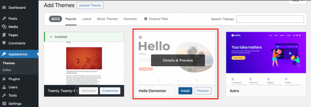 Install the Hello Theme