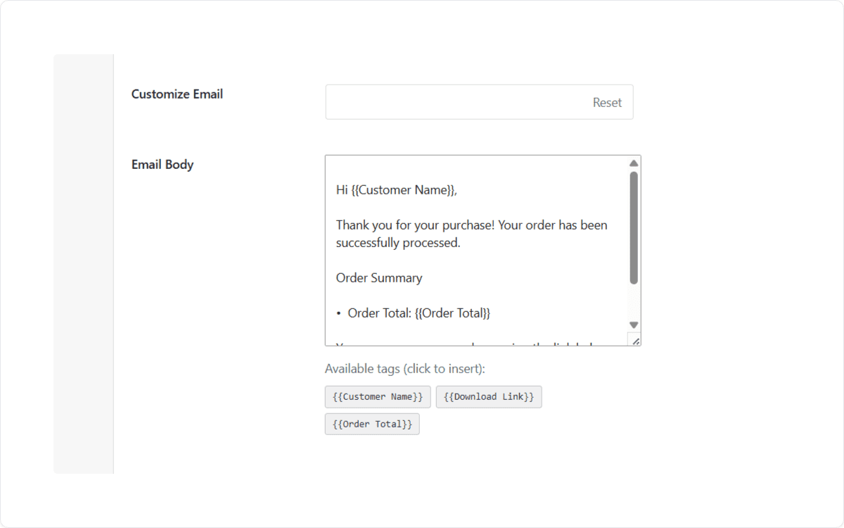 Customizing the automatic purchase confirmation email in Envira Payments