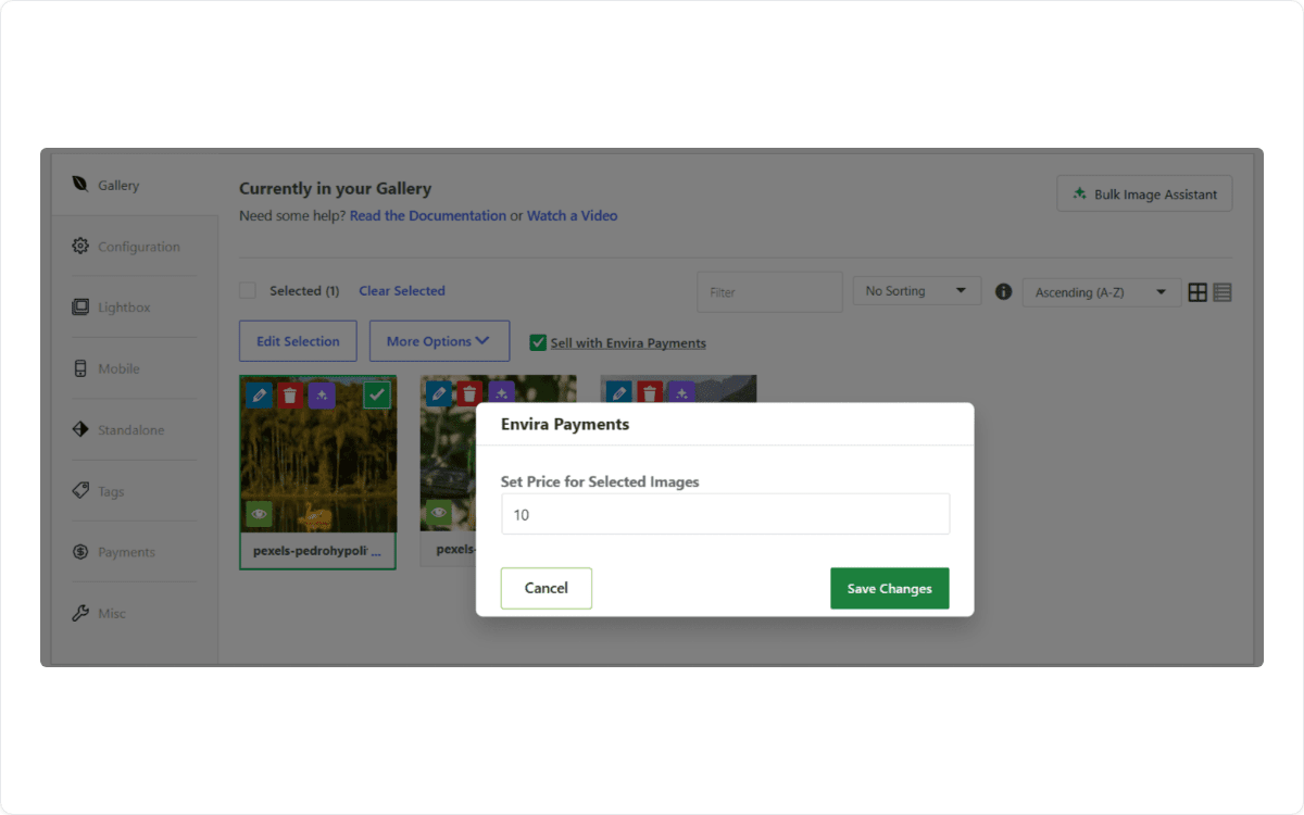 Setting a price for selected images with Envira Payments