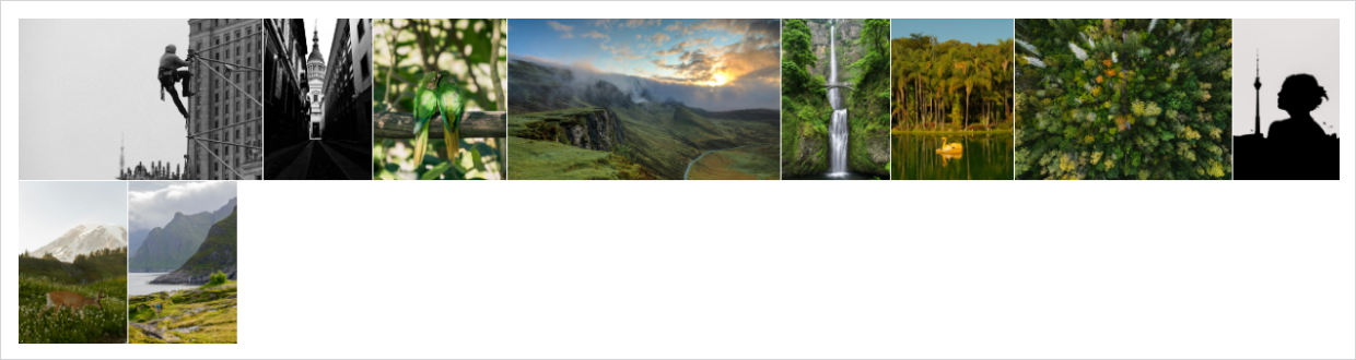 Envira Gallery Automatic justified layout example - Envira Gallery Envira Gallery Automatic justified layout with two rows of even height, the first row flush to both edges and the last row left aligned